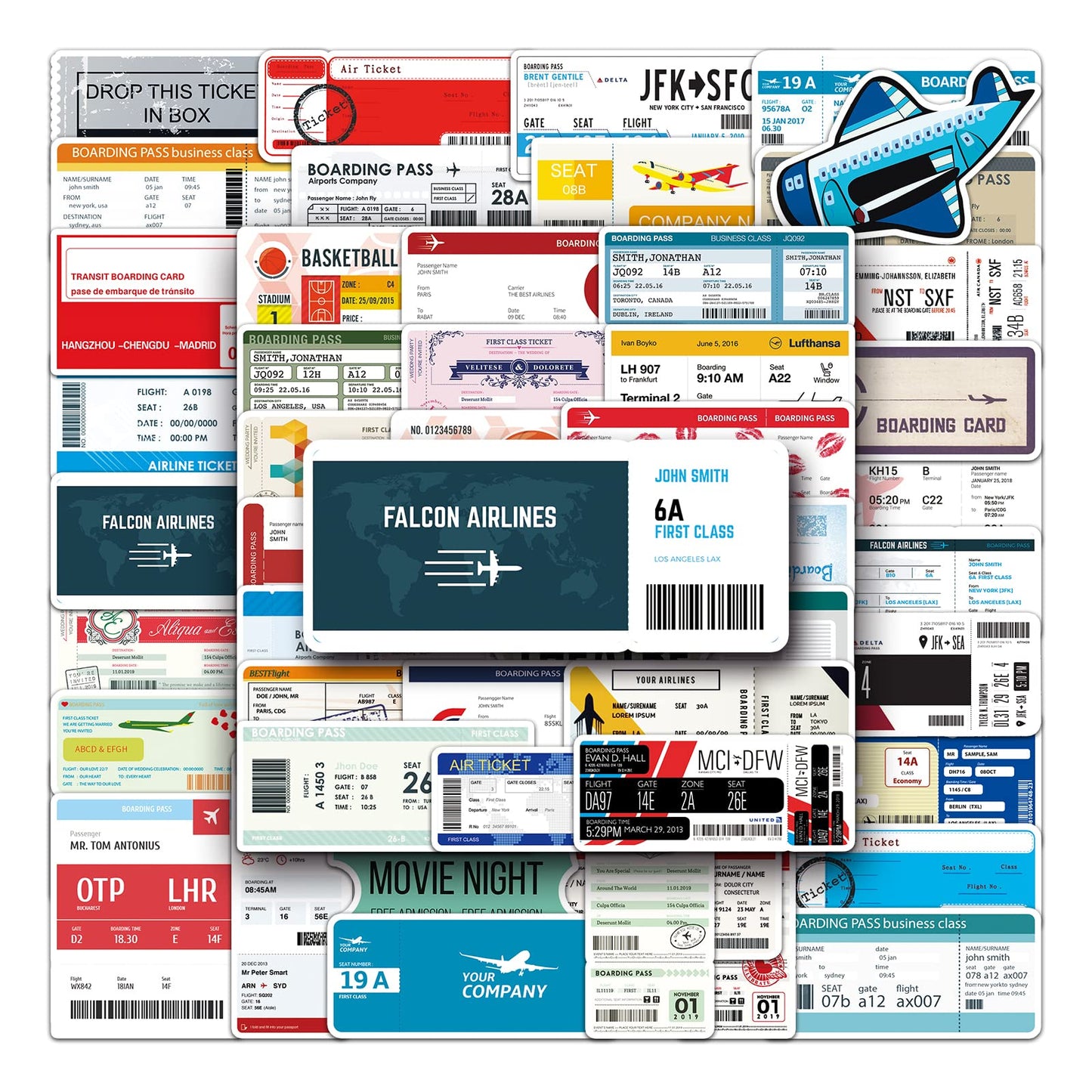 Airline Ticket Sticker Pack Of 52 Boarding Pass Stickers Air Ticket Decals For Laptops Hydro Flasks Water Bottles Luggage Helmet