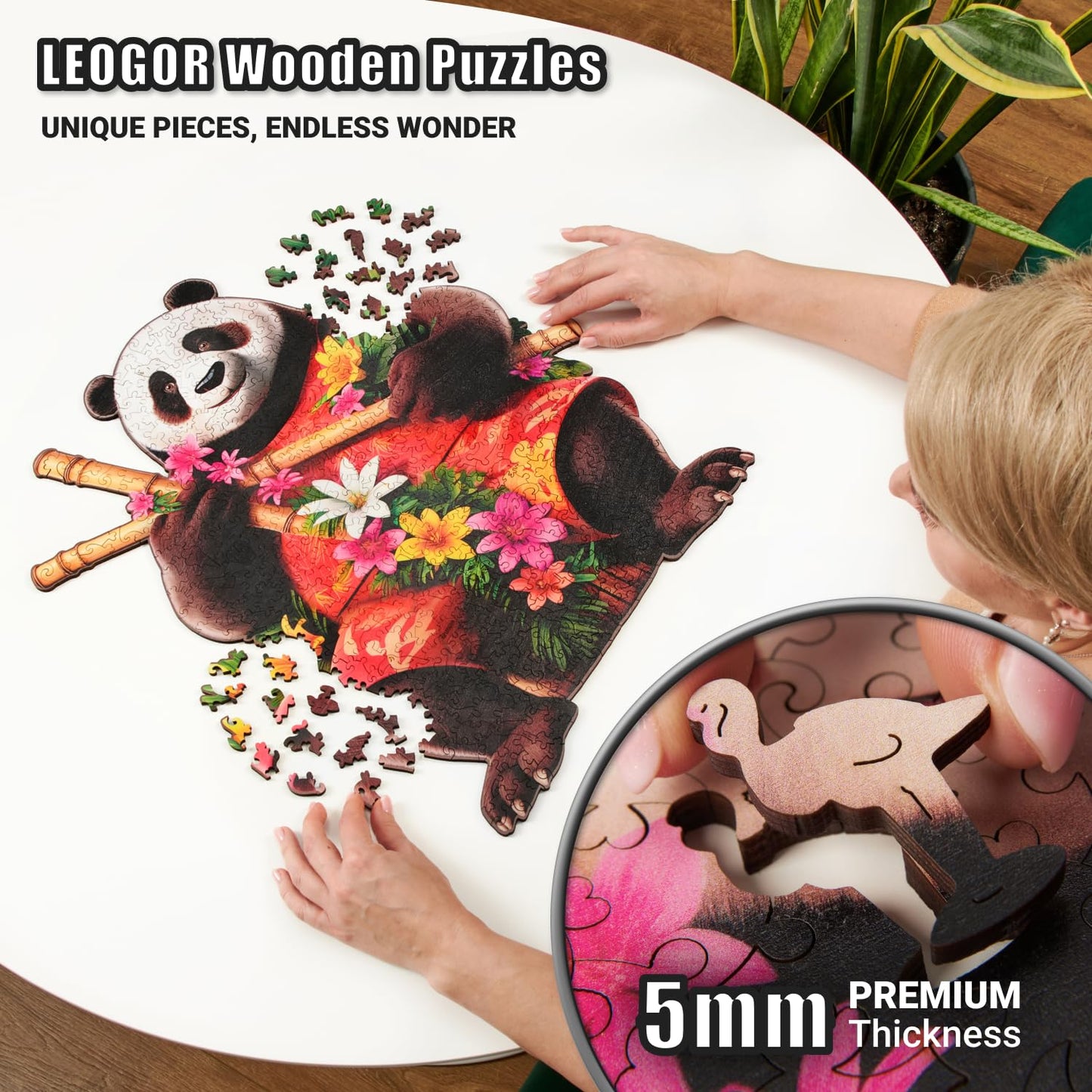 Tropical Panda Paradise - 500 Piece Wooden Puzzles for mature-themeds - 17 x 20.3 in - Extra-Thick 5 mm Wood Puzzle  Hand-Drawn Pieces  Animal Shaped XL Design - enhanced Gift for Puzzle Lovers by LEOGOR