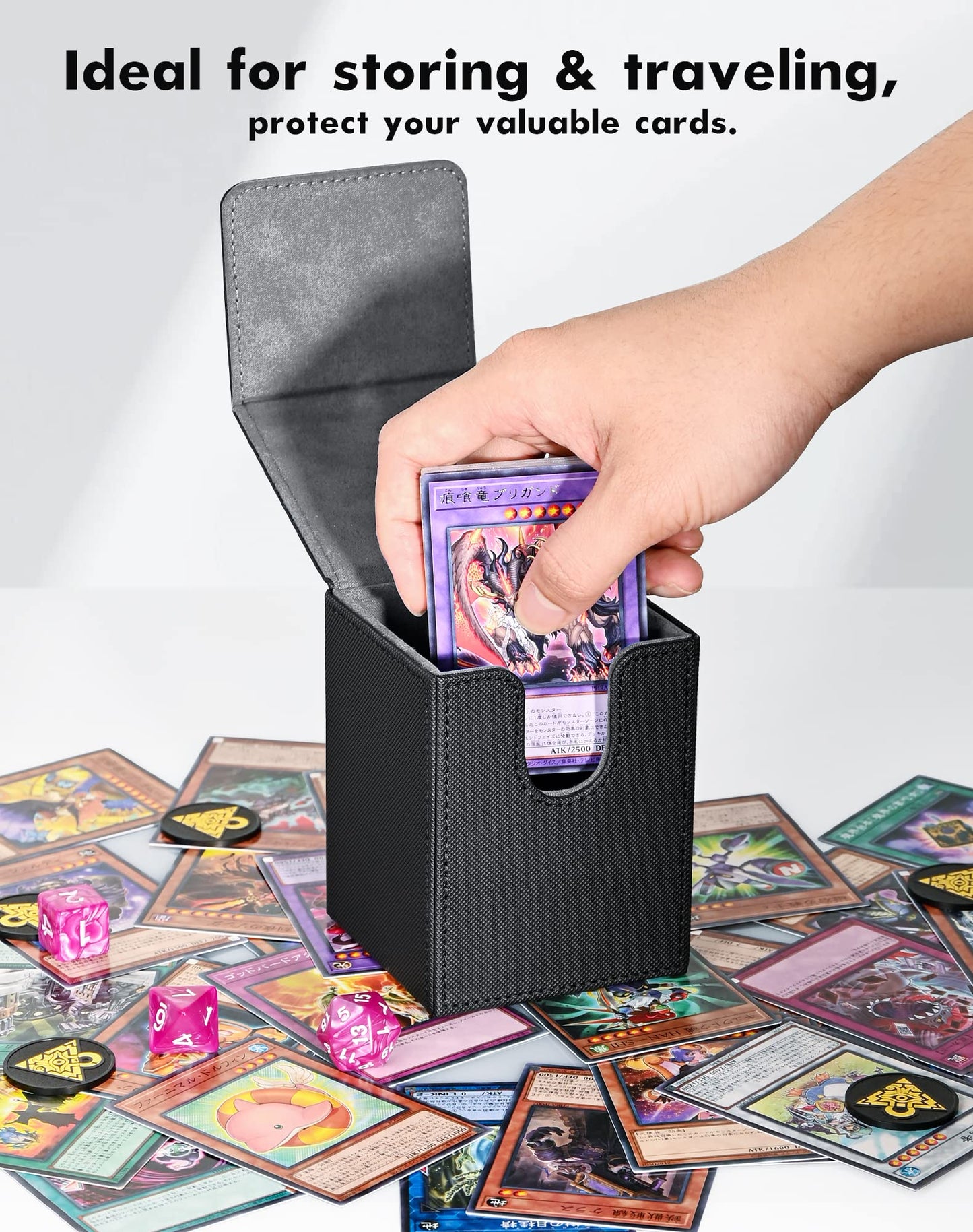 Zlca Card Deck Box For Mtg Yugioh Tcg, Card Storage Box With Dividers Holds 100+ Sleeved Cards, Premium Card Deck Case Compatible With Ccg Trading Cards (Black,Cthulhu)