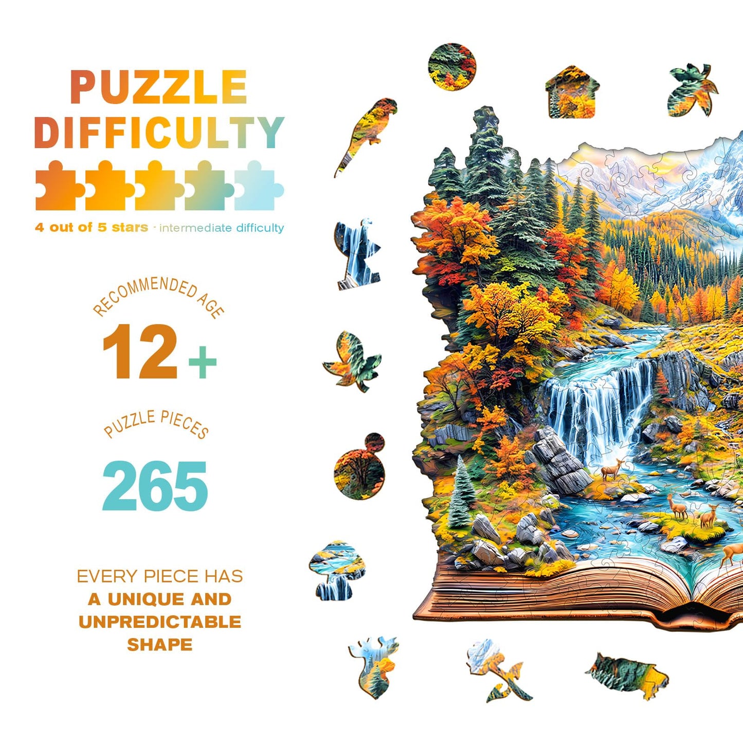 Wooden Puzzles for mature-themeds - Autumn Wonderland Wooden Jigsaw Puzzle - Unique Animal Shaped Wood Puzzles mature-themed - Christmas Birthday Gifts for mature-themeds/Friends/Family - 265pcs 13.4 * 13in