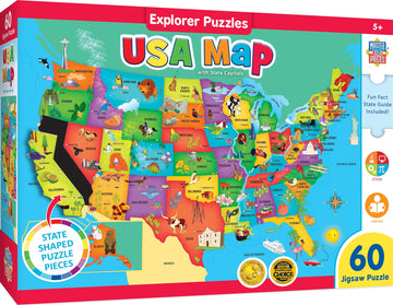 Masterpieces 60 Piece Educational Jigsaw Puzzle For Kids - Usa Map State Shaped - 16.5'X12.75'