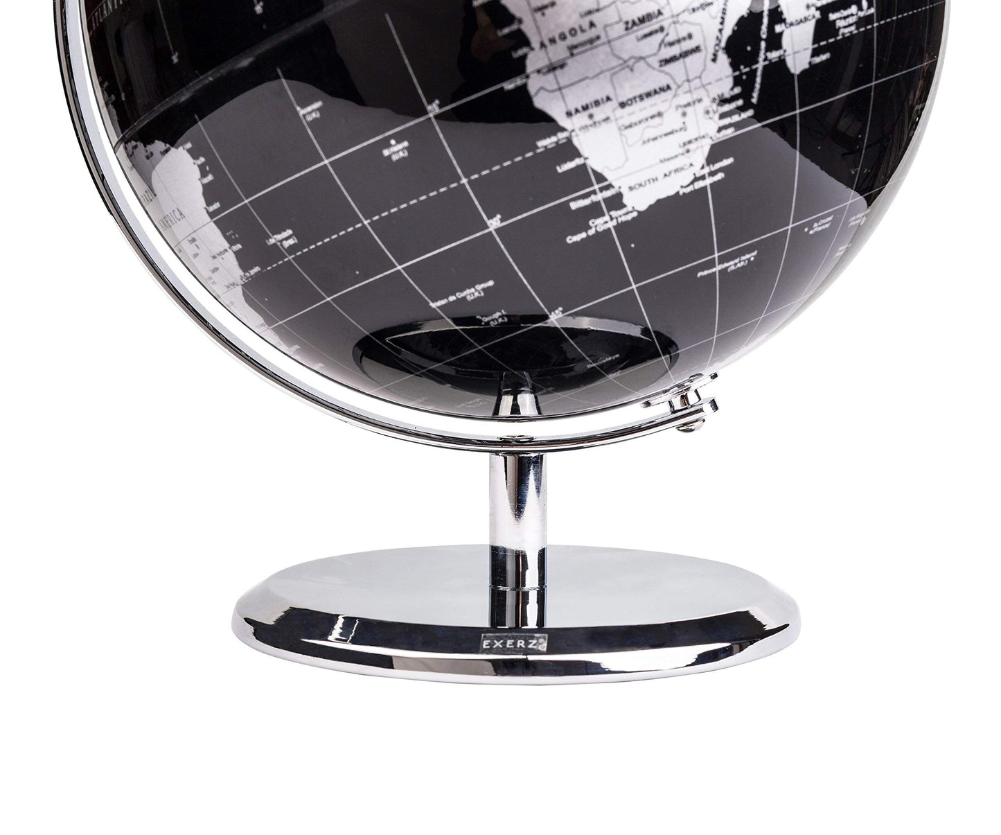 Exerz World Globe Black Dia 5.5-Inch - Mini Educational Globe Of Earth - Metal Base - Metallic Black