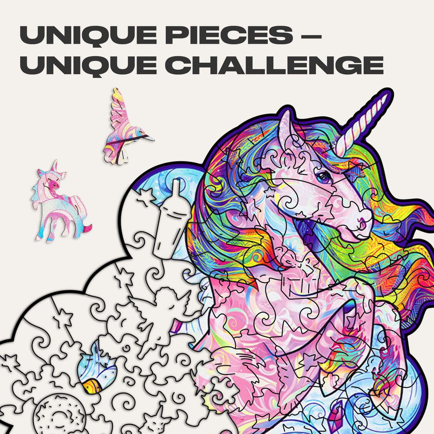 Unidragon Wooden Jigsaw Puzzles - Inspiring Unicorn, 103 Pcs, Small 7'X9.5', Beautiful Gift Package, Unique Shape Best Gift For Adults And Kids