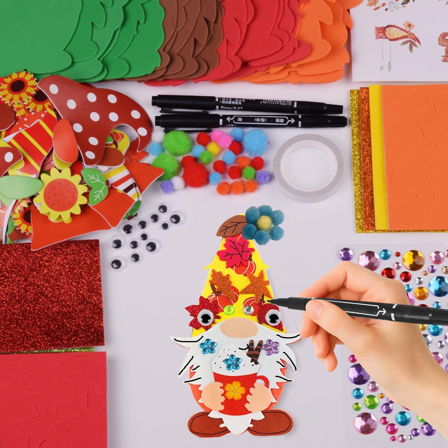 24 Sets Fall Gnome Crafts Kits for Kids,DIY Fall Harvest Gnomes Ornaments Decorations Art with Leaf Pumpkin Sunflower Foam Stick