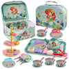 Motiloo 48 Pcs Mermaid Kids Tea Party Set with Carrying Case & Sweet Treats Playset - Pretend Toy Tin Tea Set for Little Girls -