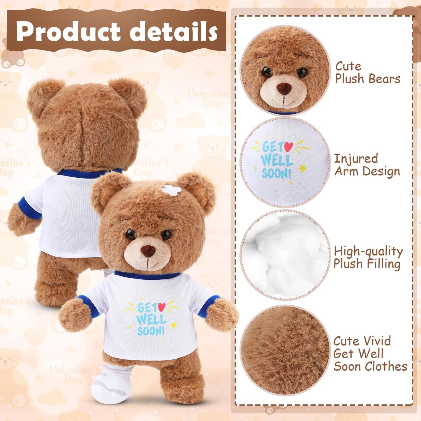 Deekin Get Well Soon Gifts for Kids Injured Recovery Bear Stuffed Animal Gifts Bear for Kids mature-themed with Broken Arm After Surgery Soft Bandage Plush 10 Inches(Brown Leg Injury)