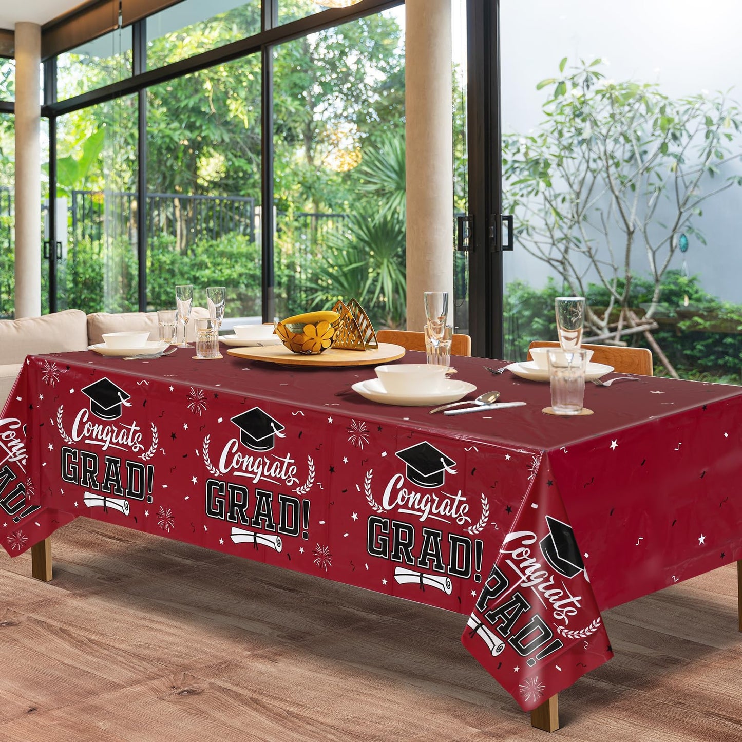 Graduation Decorations 2025 - 3 PCS Maroon Graduation Tablecloths,Plastic Disposable Smoked Red Congrats Grad Table Cover for Co