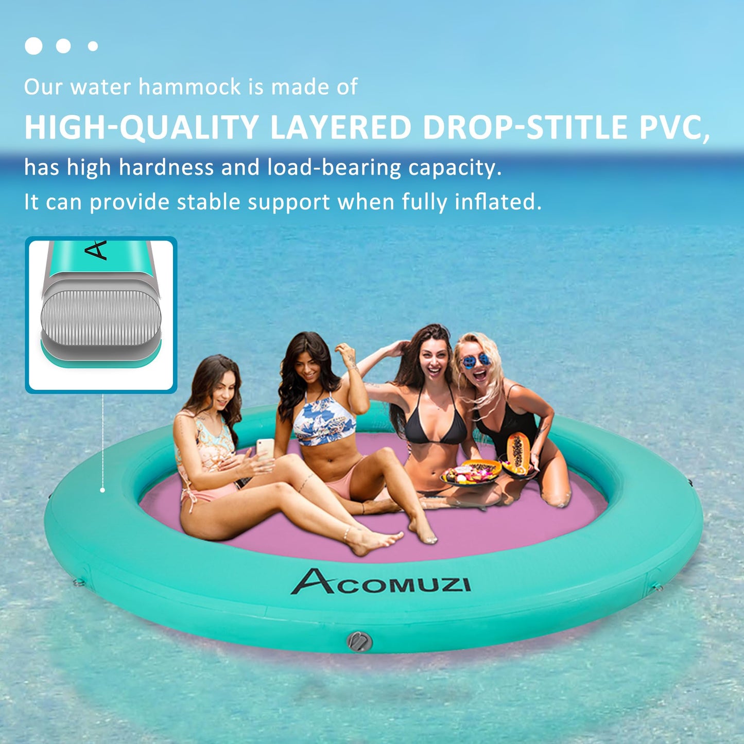 ACOMUZI 8FT Inflatable Water Hammock - Heavy Duty Pool Float Raft, Mint Green & Pink, Ideal for Ocean and Lake Use
