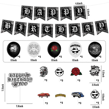 Wood Homing 51PCS Cholo Birthday Party Decorations, Black Theme Balloons, Happy Birthday Banner, Cake Topper, Paper, Latex, White
