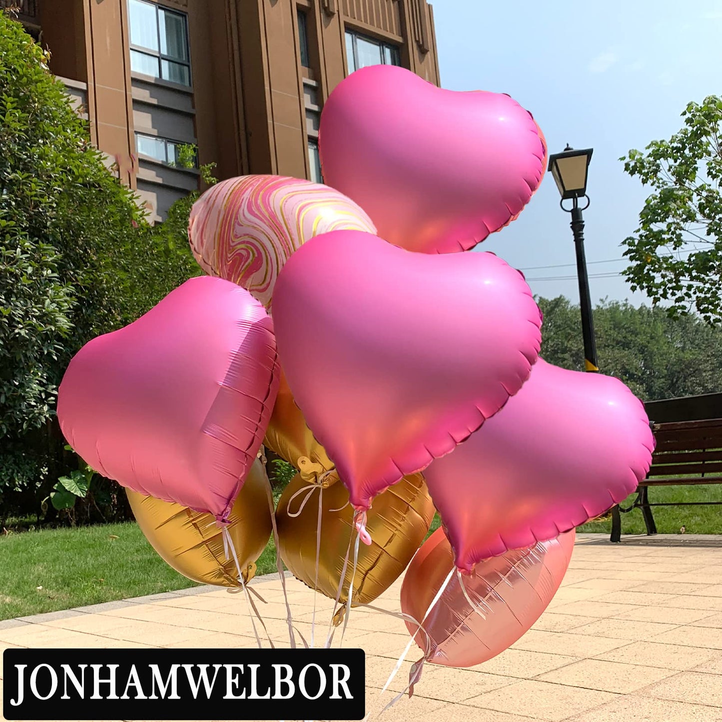 Jonhamwelbor 20Pcs 18 inch Metallic Pink Foil Mylar Heart Shape Balloons Decorations Valentines Birthday Wedding Baby Shower Par