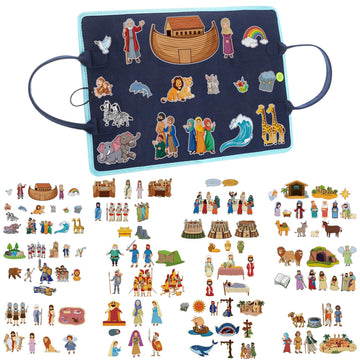 SmoothNovelty 12 Pack Flannel Felt Board Stories Set with a Foldable Board for Preschool Activities Boys Girls(Bible)