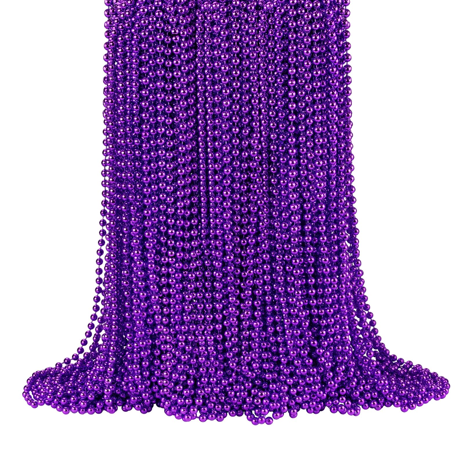 Shaoqinlin 144 Pcs Purple Mardi Gras Beads, 33'' 7 Mm Metallic Purple Bead Necklaces Halloween Beaded Necklaces Purple Party Bea
