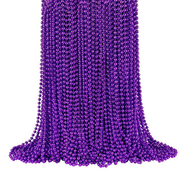 Shaoqinlin 144 Pcs Purple Mardi Gras Beads, 33'' 7 Mm Metallic Purple Bead Necklaces Halloween Beaded Necklaces Purple Party Bea