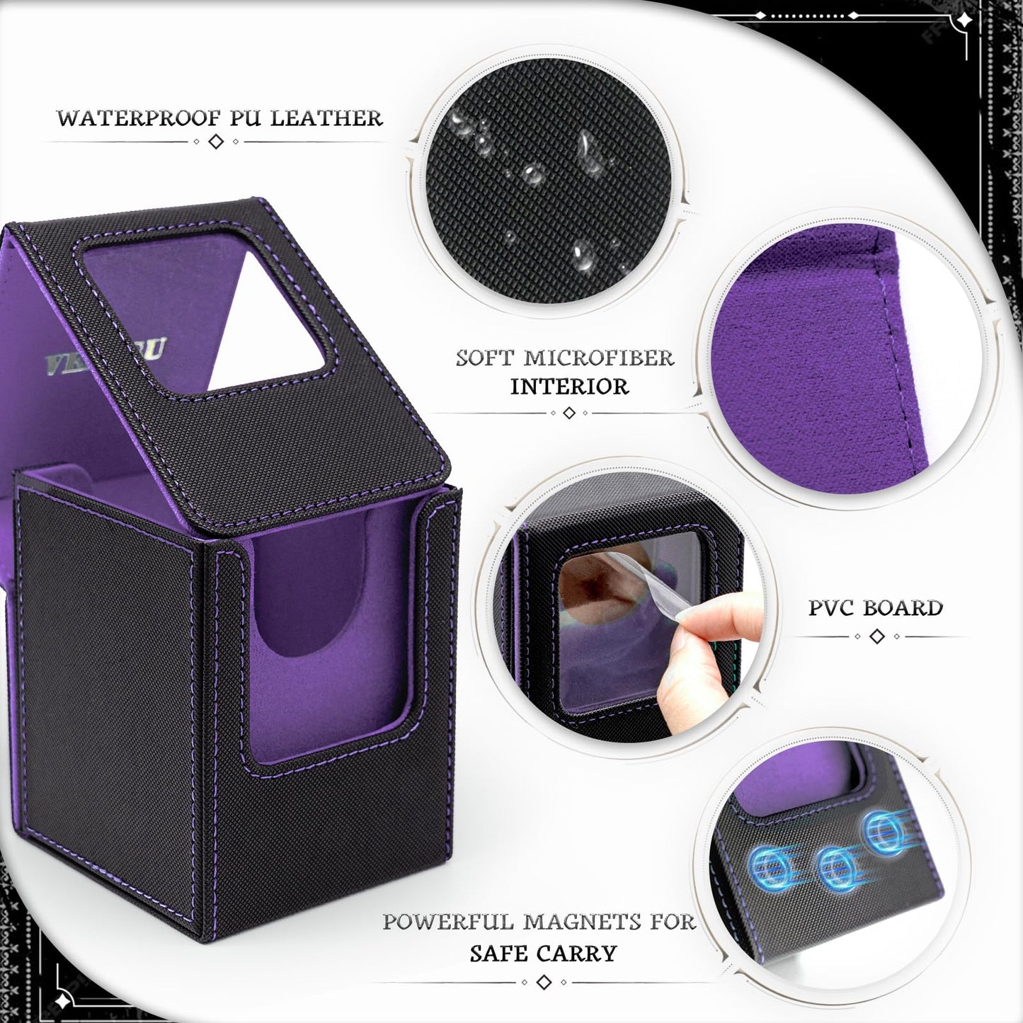 Venssu MTG Deck Box with Front-Facing Commander Display, Card Deck Case Fits 100 Single Sleeved Cards, PU Leather Magnetic Tcg S