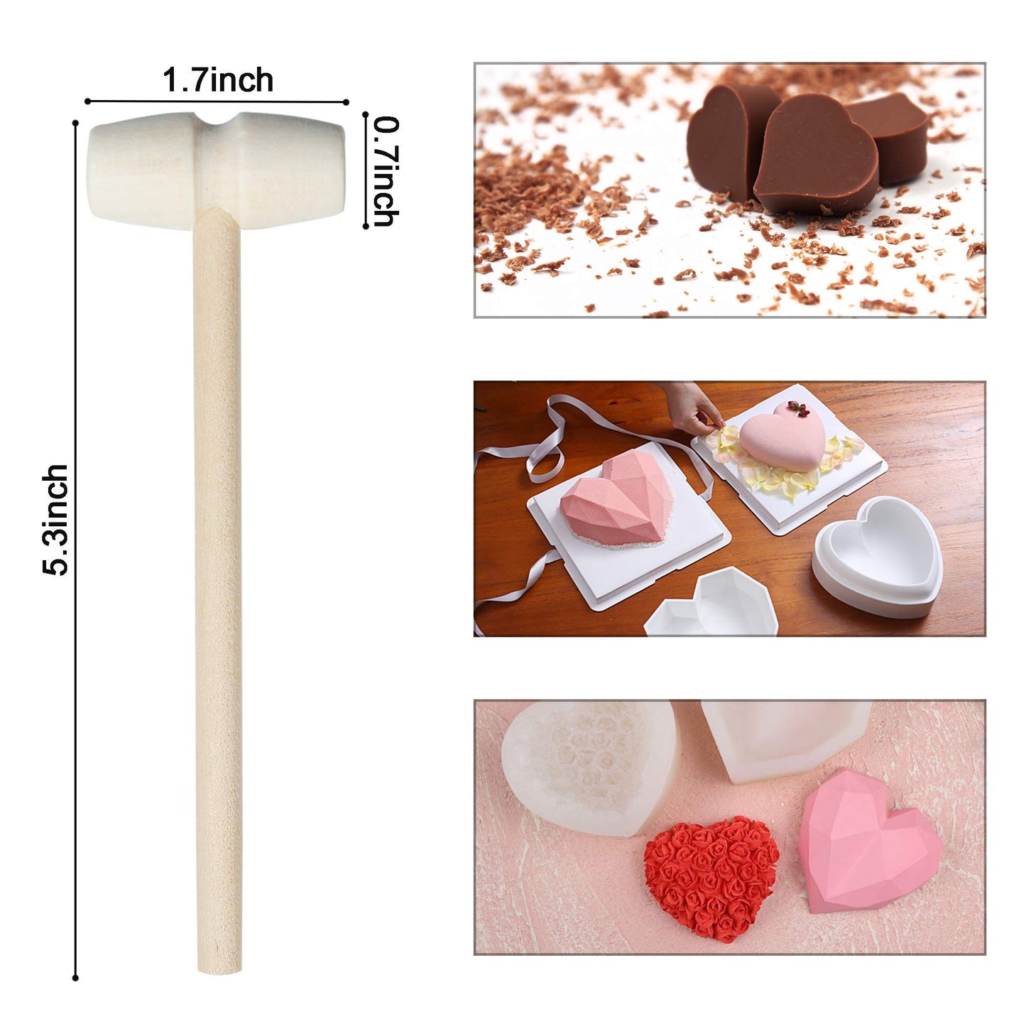 24 Pieces Mini Wooden Hammers Mallets Gavel Toy For Kids, Cute Breakable Heart Hammers For Chocolate