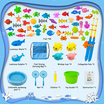 Kiditos 60Pcs Magnetic Fishing Bath Toys Game Set,Swimming Fish Toys For Bathtub,Water Table Bathtub Toys For Toddlers Kids Age
