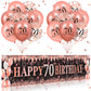 70Th Birthday Decorations For Women, Large Black Rose Gold Happy 70Th Birthday Yard Banner And 18Pcs Rose Gold 70Th Birthday Party Decorations Balloons For Women Men, 70 Years Old Party Supplies