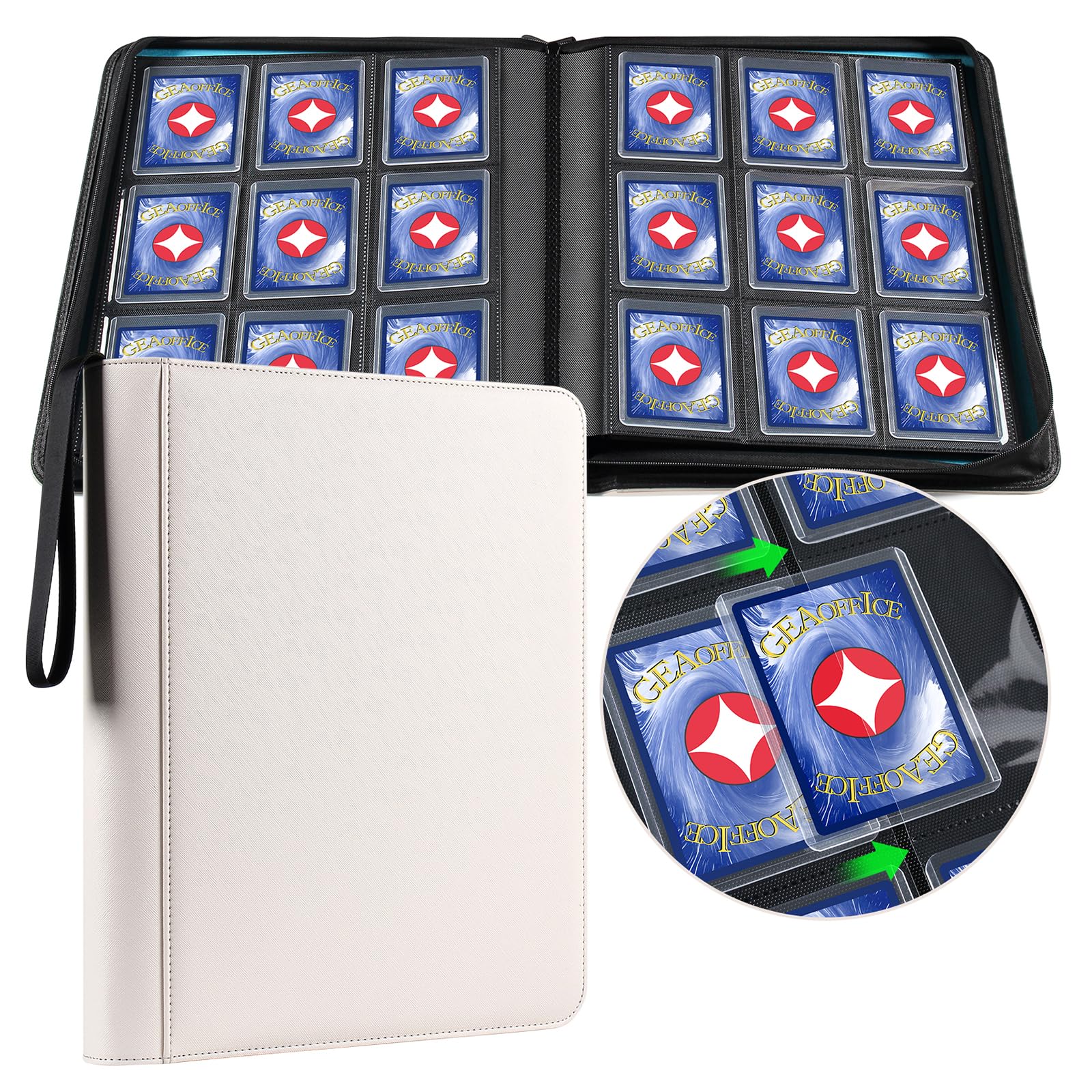 GEAoffice Archival Safe Top Loader Binder Holds 324 Cards  9 Pocket Trading Card Binder for Toploader 3?4 Rigid  enhanced Card Collection Album Folder Holder for MTG  TCG  Sports Cards  White
