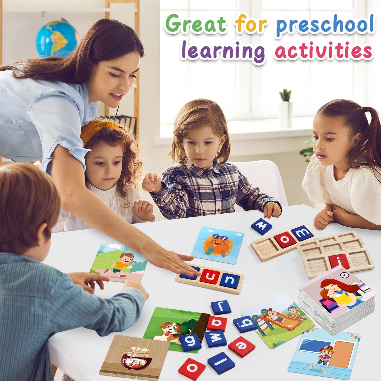 Letapapa CVC Word Educational Toy - Spelling Games & Sight Words Flash Cards for Preschool Kids (3-6 Years) - Montessori Learning Activities
