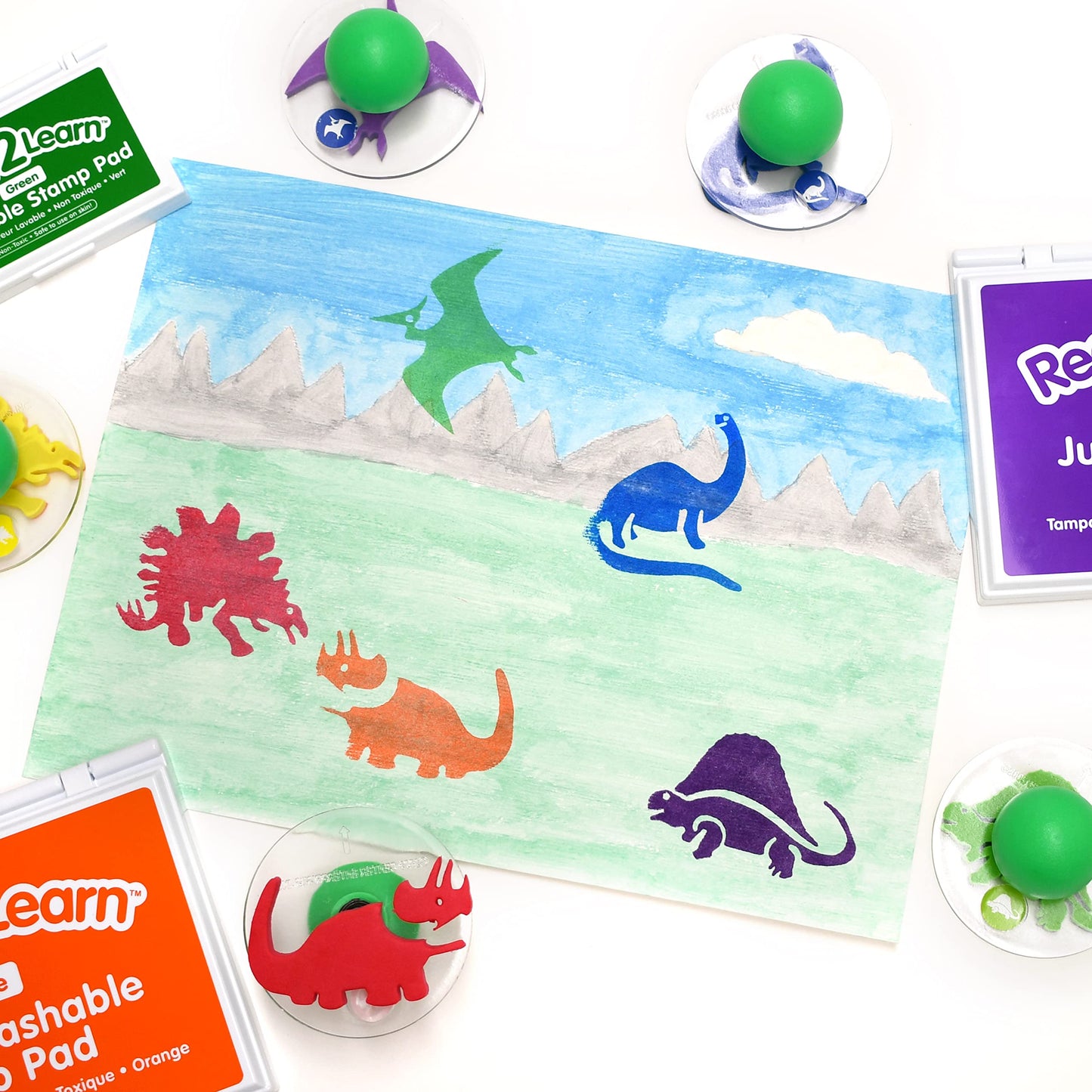 READY 2 LEARN Giant Stampers - Dinosaurs - Set of 6 - Easy to Hold Foam Stamps for Kids - Arts and Crafts Stamps for Displays, P