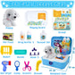 TEUVO Pet Care Playset, 16Pcs Kids Doctor Kit with Plush Dog & Backpack for Dog Grooming & Feeding, Pet Doctor Pretend Play Toys