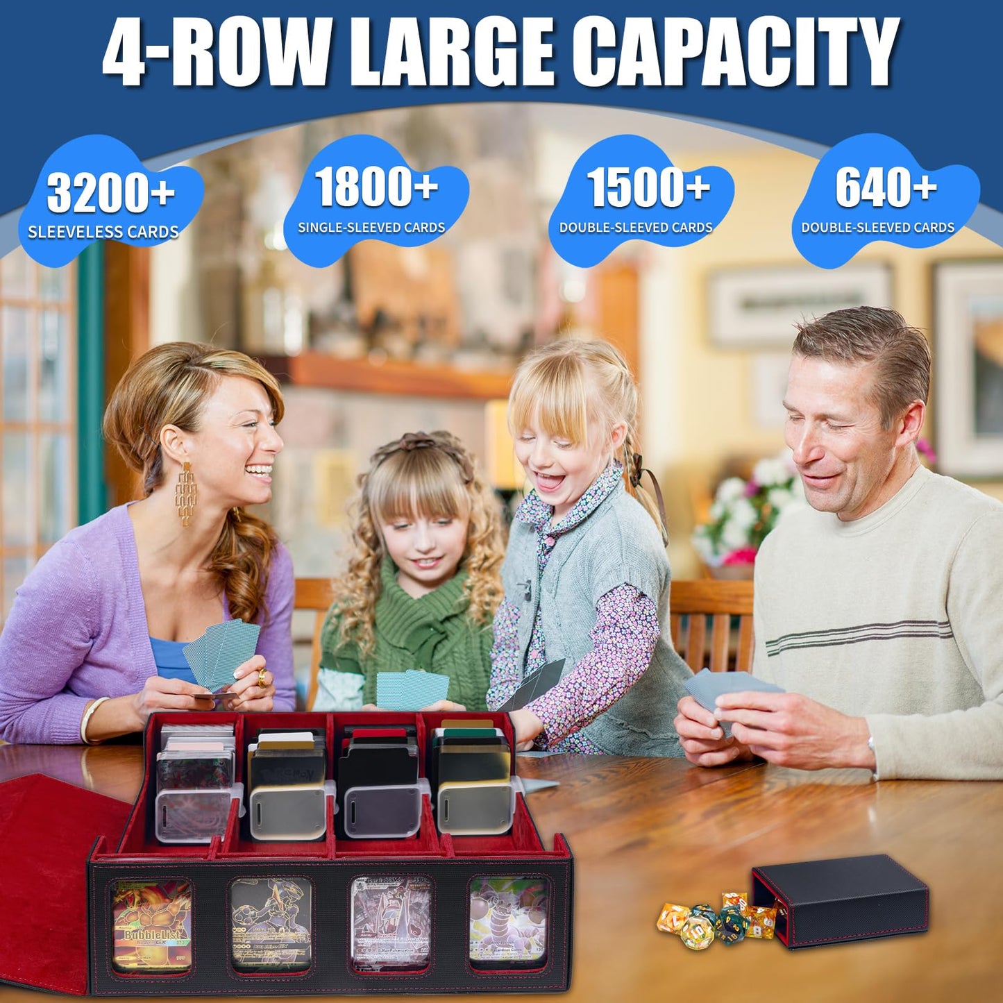 Tiff-K 4 Row Trading Card Storage Box MTG Commander Deck Box TCG Card Storage Box for Toploader, Card Organizer Box with Divider