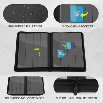 Tcguard 16 Pockets Trading Card Zipper Binder For 1000+ Cards| Secure Side Loading Pockets | Trading Card Album Folder | Compati