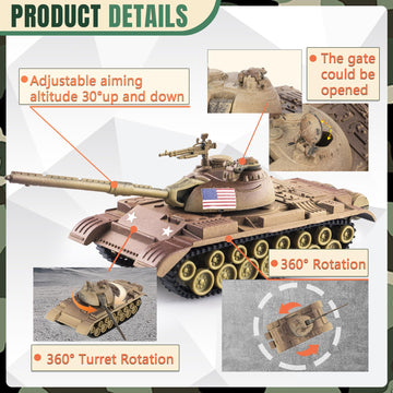 Maozyhomie 1:72 Ww2 Army Tank And Army Men Toys Playset, 2Pc Us Desert Tan Tank-2 Models With 10Pc Toy Soldiers, Rotating Turret