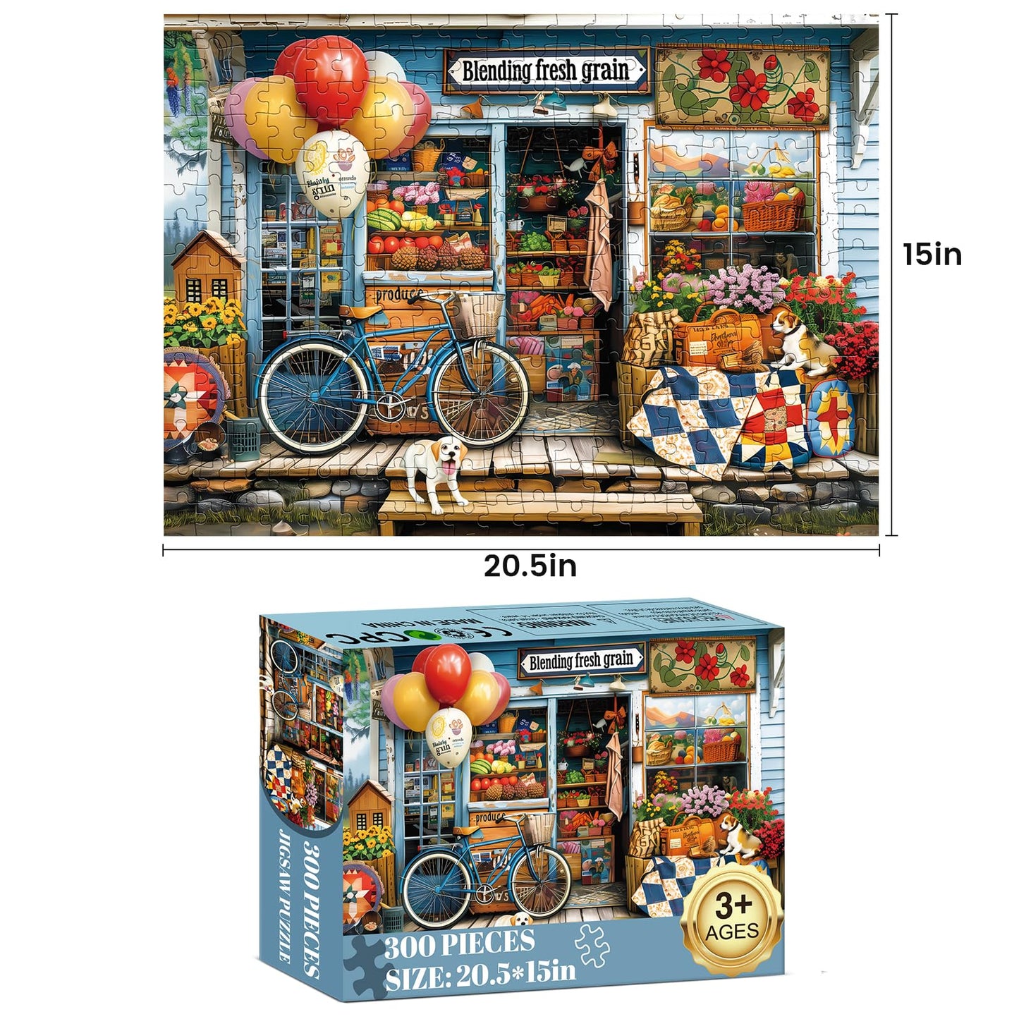 300 Piece Puzzles for mature-themeds Dog Fruit Balloon Puzzle 300 Pieces Jigsaw Puzzles for mature-themed Kids Elderly Puzzle Game mature-themed Puzzles Family Challenging Game Home Decor Gift Toy 20.5x15IN