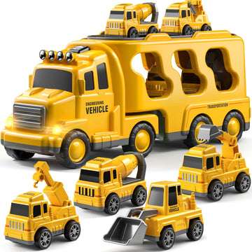 JUKUDAHU Truck Toys for 3 4 5 6 Years Old Boys, Toddler Car Toys for Toddler Boys Ages 3-5, Construction Toys Car Carrier Vehicl