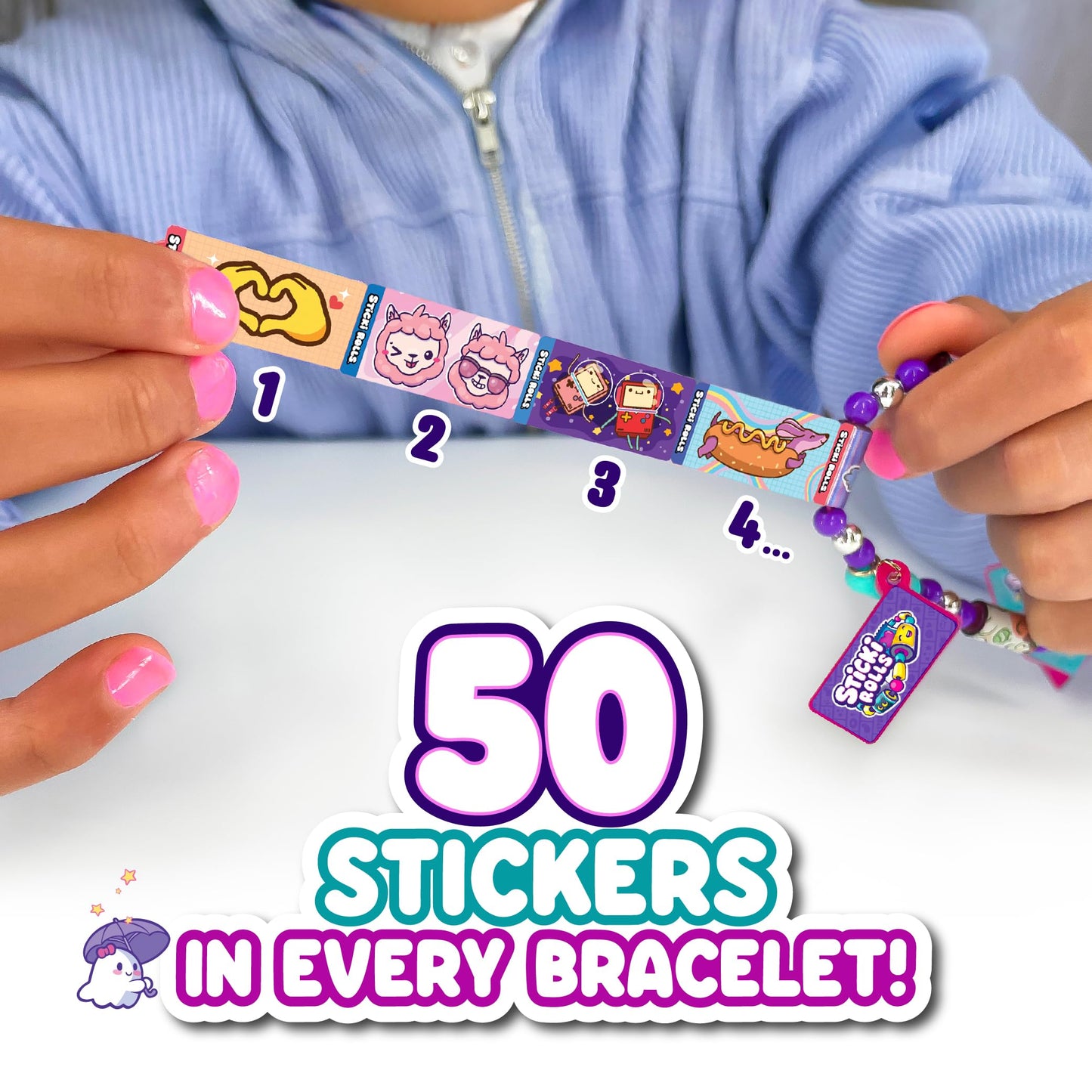 STICKI ROLLS Sticki Bands - Wearable & Shareable Sticker Toy Bracelet | Includes 70 Mini Stickers | 2 Mystery Reveal Sticki Roll