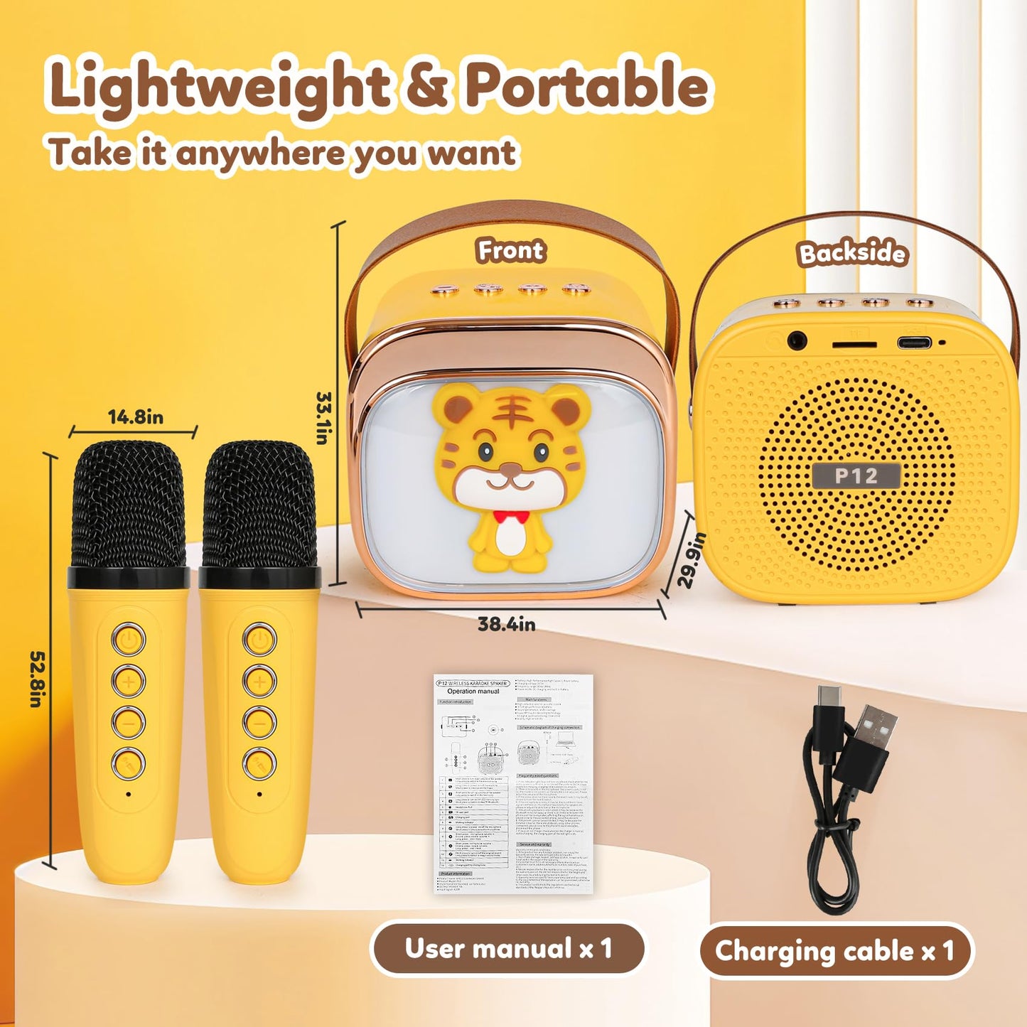 Karaoke Machine For Kids, Portable Mini Karaoke Machine With 2 Wireless Microphones, 4 5 6 7 8 9 10 Years Old Girl Boy Easter Ch
