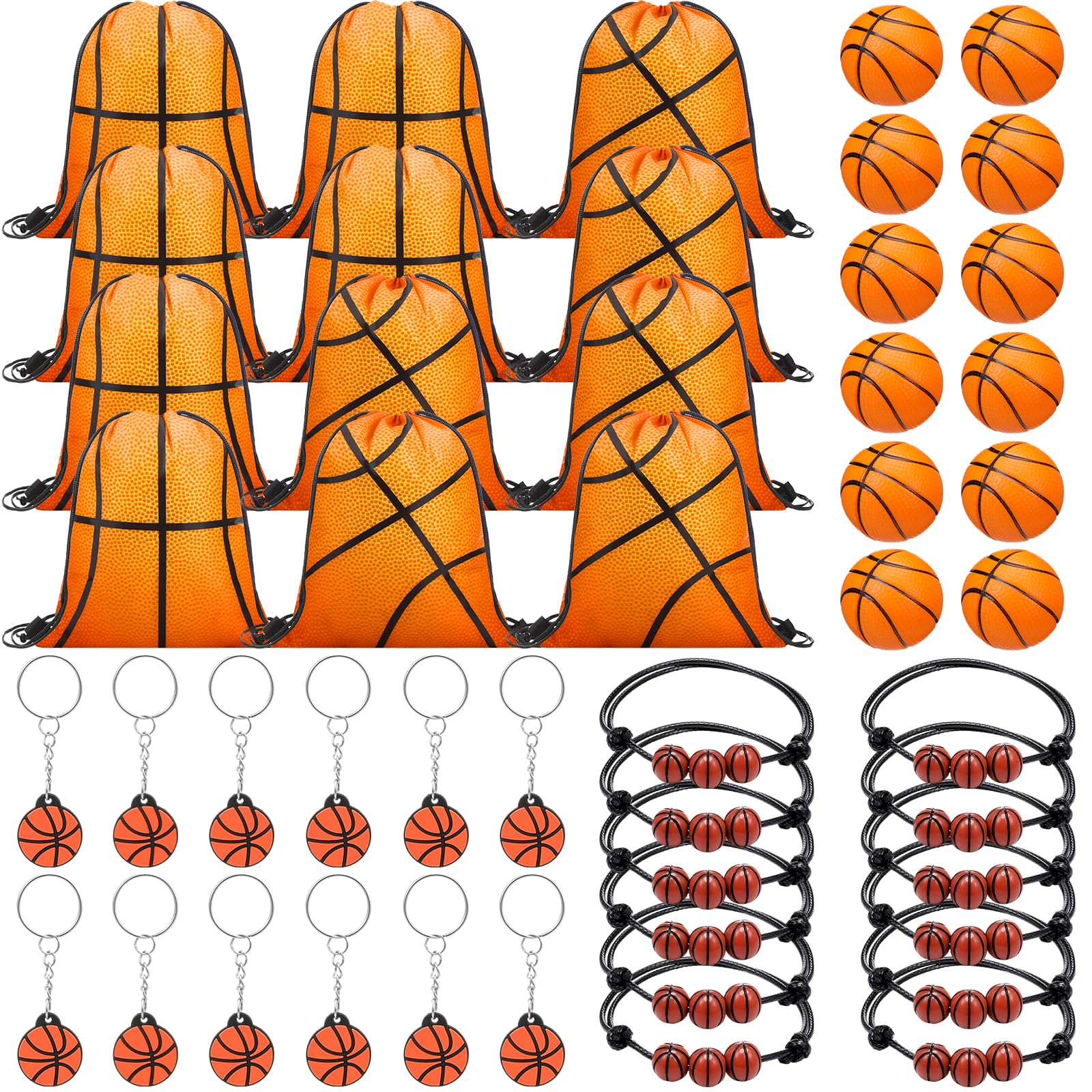 Poen 48 Pcs Basketball Party Favors Basketball Themed Supplies Include 12 Drawstring Backpack 12 Mini Basketball 12 Keychain 12 
