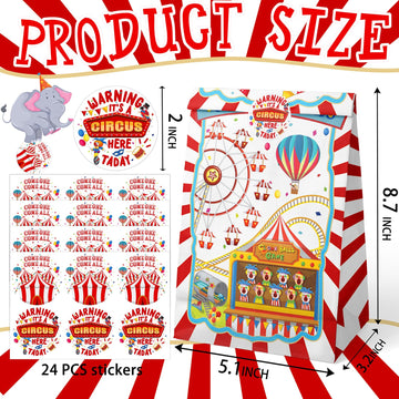 Hapibidesign Circus Party Favor Bags - 24 Pcs Carnival Party Candy Bags With Stickers - Carnival Goodie Gift Treat Bags - Waterc