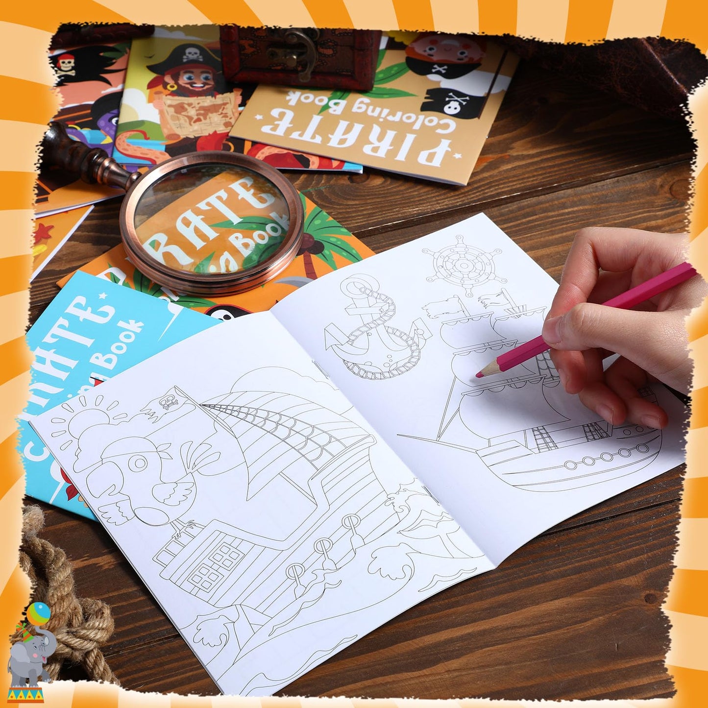 Faccito Mini Pirate Coloring Books - 24 Pcs DIY Nautical Theme, Paper, White, Model RT-Faccito-2943