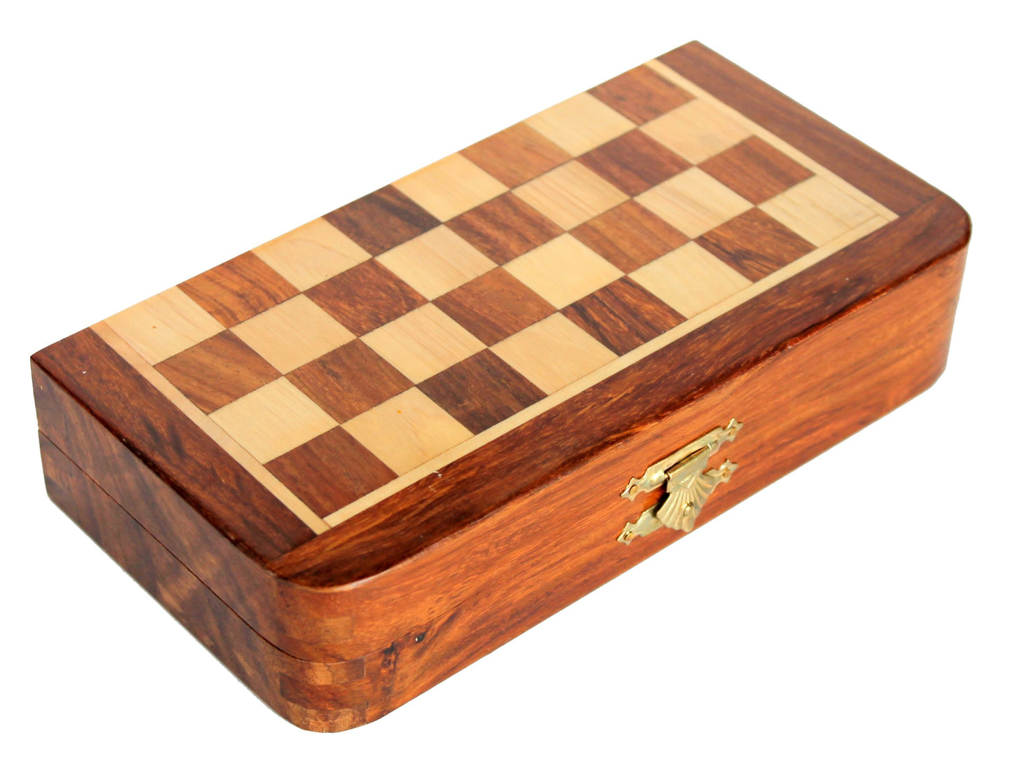 Stonkraft - 7'' X 7'' - Wooden Travel Folding Small Chess Game Board Set + Wooden Magnetic Crafted Pieces