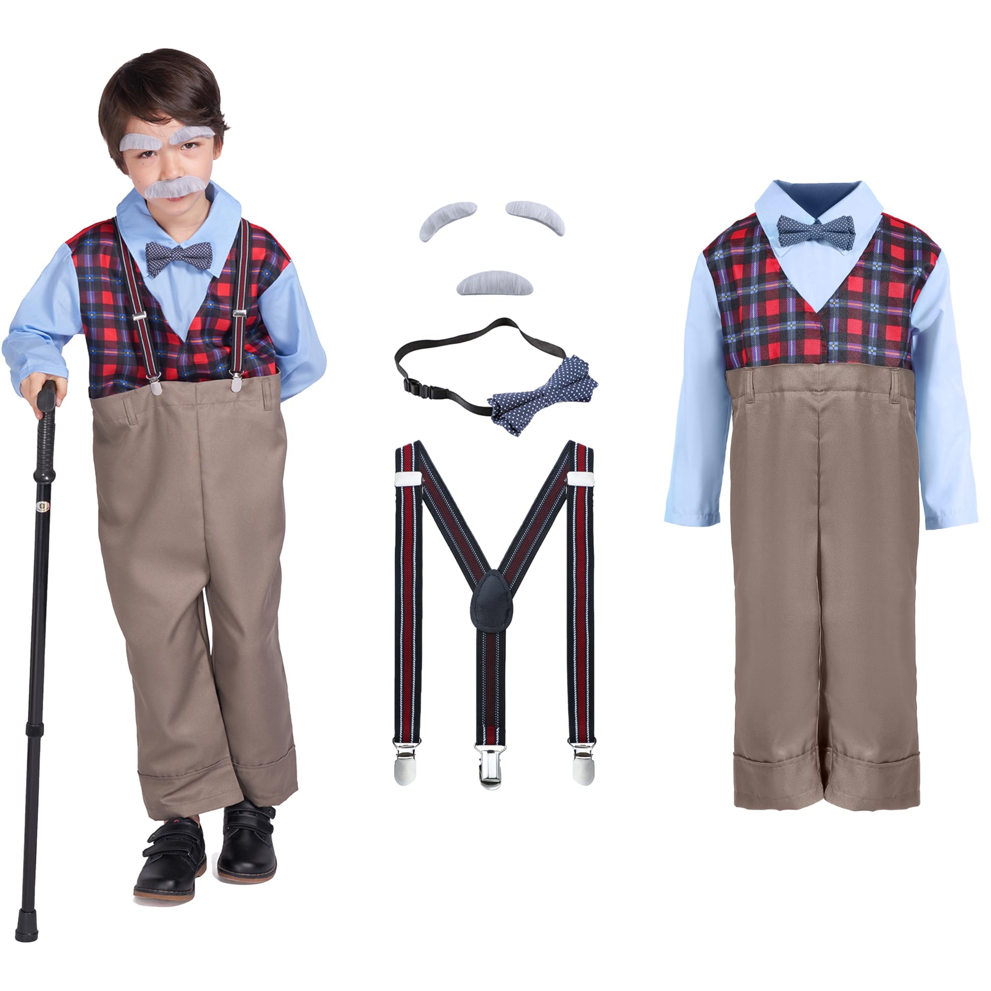 Rabtero Boys' Old Man Costume, 100 Days Of School, Size 4-6, Polyester, For Little Kids