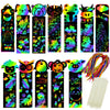 Tcvents 100 Sets Scratch Art Bookmarks Making Kit Valentine Cards for Kids, Scratch DIY Animal Bookmarks Bulk with 100 Ribbons a