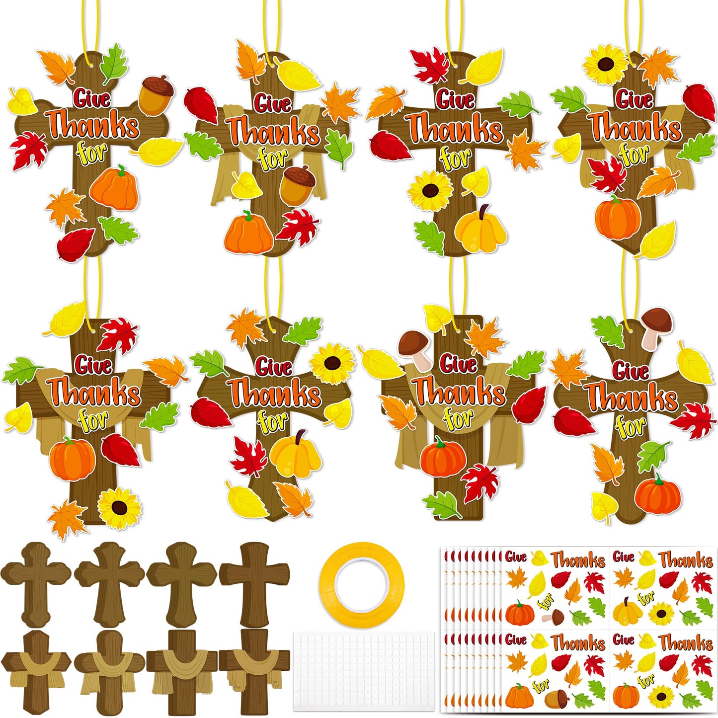 40Sets Thanksgiving Crafts for Kids Christian Fall Cross Hanging Decorations Religious Classroom Sunday Activity Autumn Church P