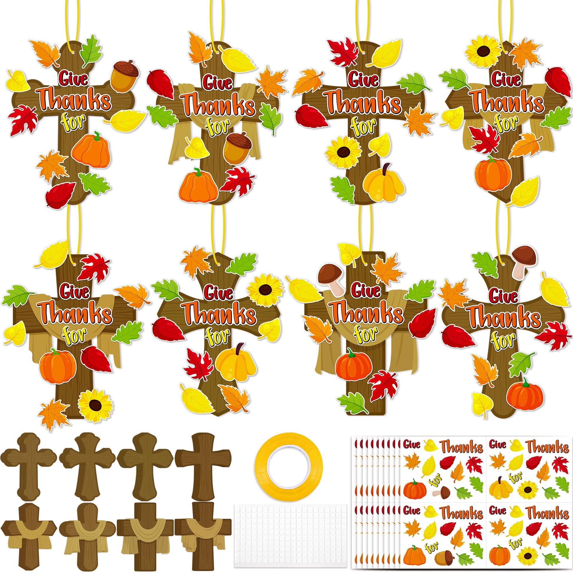 40Sets Thanksgiving Crafts for Kids Christian Fall Cross Hanging Decorations Religious Classroom Sunday Activity Autumn Church P