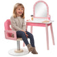 Pretend Hair Salon Wooden Play Set- Full Vanity Mirror W Chair & Rolling Cart- Playset Includes Blow Dryer, Brush, Styling, Cutt