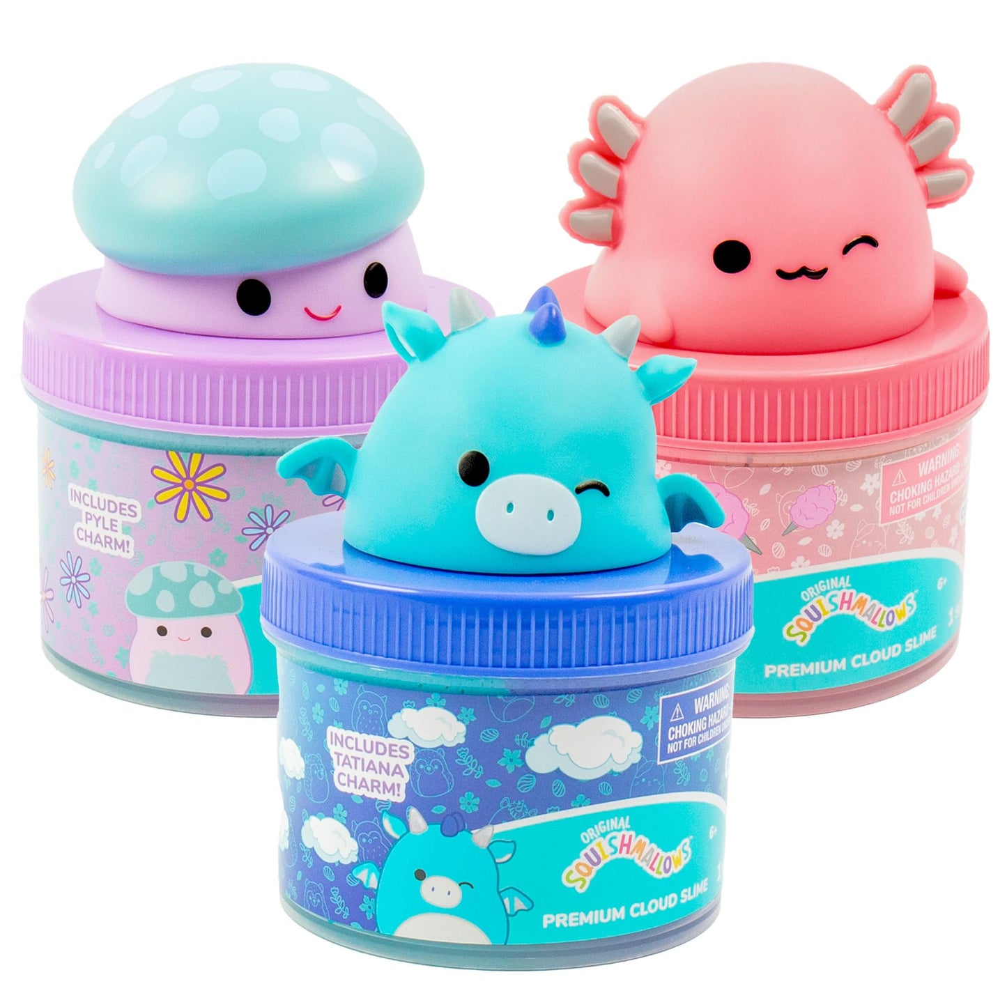 Original Squishmallows Premium Cloud Slime, 3-Pack, 9 Slime Add Ins, 8 Oz. Fluffy Slimes, Slime For Kids, Bulk Slime, Great 6 Year Old Toys & Party Favors, Super Soft Sludge Toy