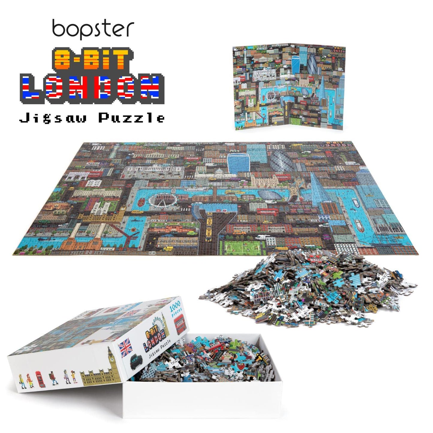 1000 Piece Puzzle - 8-bit Retro Gaming Style London Jigsaw Puzzles 1000 Pieces for mature-themeds Made with 100% Recycled Cardboard - mature-themed Puzzles Level 3 by bopster