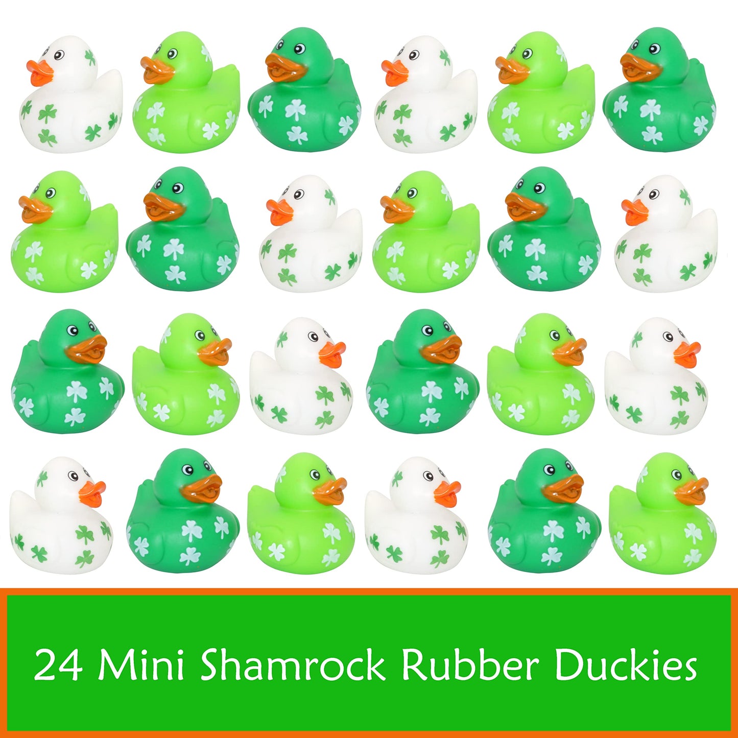 4E'S Novelty 24 Pack St Patricks Day Rubber Ducks - 2 Inch Shmrock Rubber Duckies Bulk - Saint Pattys Day Irish Gifts For Adults
