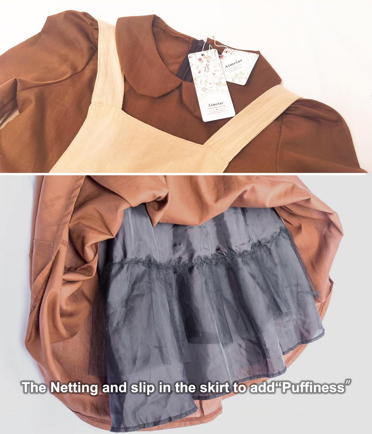 Aimeiar Pioneer Girl Costume Colonial Prairie Dress With Scarf, Dress, Apron Coffee (3T-4Yrs)