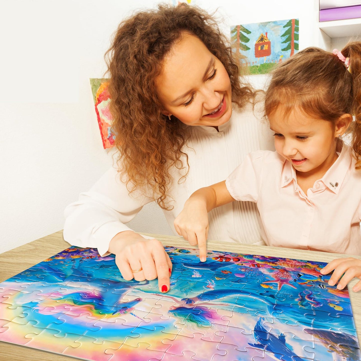 100 Piece Puzzles For Kids Ages 6-8 8-10 Mermaid Unicorn Puzzle For Girls 4-6 Years Old 100 Piece Jigsaw Puzzle For Adults Toddl