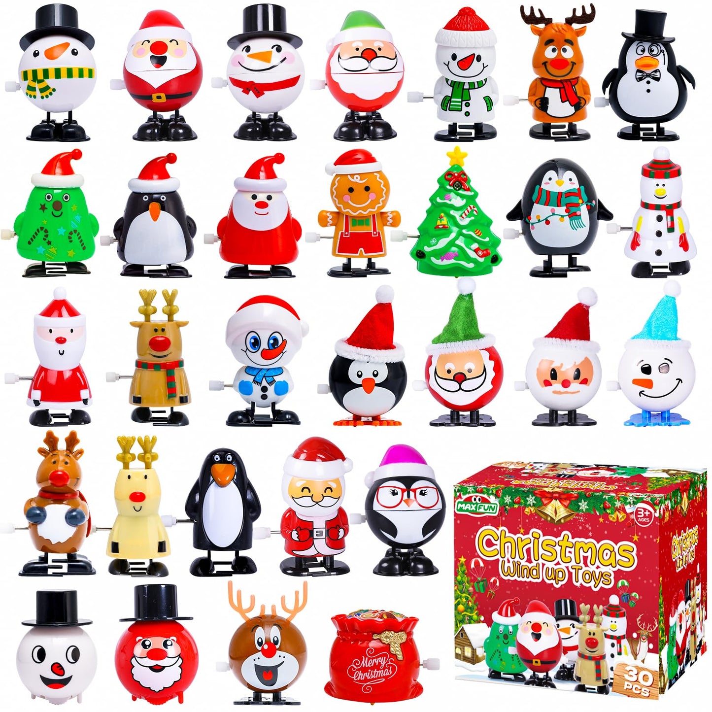 Max Fun 30Pcs Christmas Wind Up Toys Stocking Stuffers For Kids Christmas Party Favors Bulk Christmas Goody Bag Filler