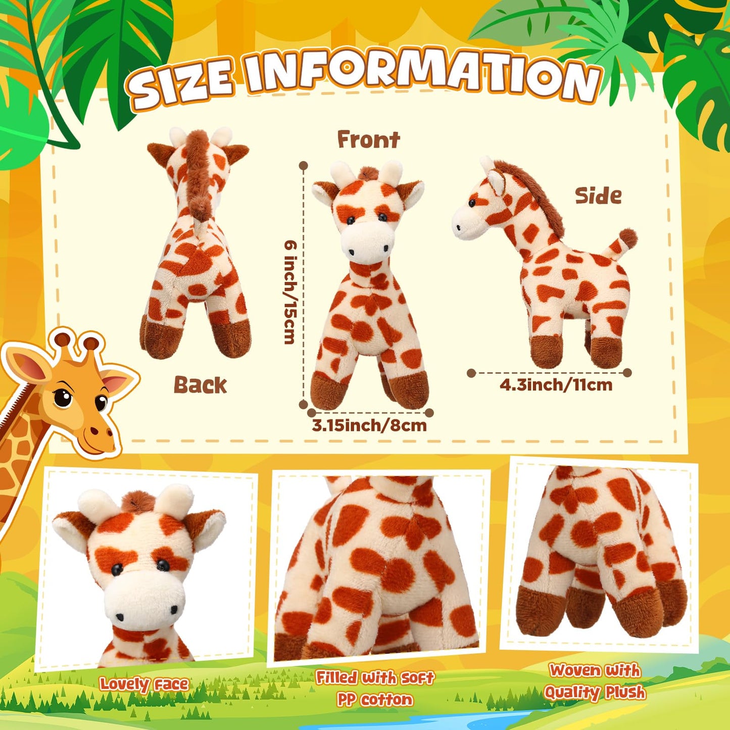 Blueweenly 12 Pcs Giraffe Stuffed Animal Bulk 6'' Stuffed Giraffe Plush Toy Soft Safari Plush Zoo Wild Animal Party Decoration Cute Tiny Keychains for Back to School Kid Girl Boy Birthday Forest Party