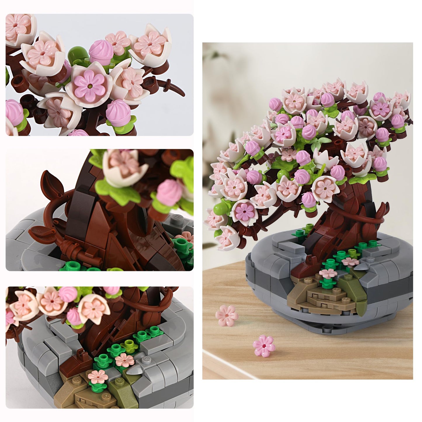Ziyostar Mini Bricks Cherry Blossoms Plant Building Kit,Bonsai Diy Simulating Plant Ecology Collection Building Toy,Bouquet Set
