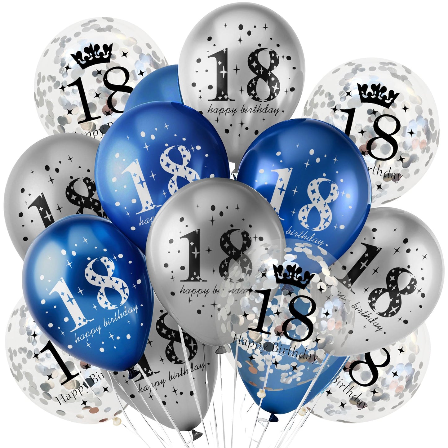 UniBirthLon 18Pcs Navy Blue Silver 18th Birthday Balloons Decoration, Rubber Latex Confetti Balloons for Men Women Party Décor